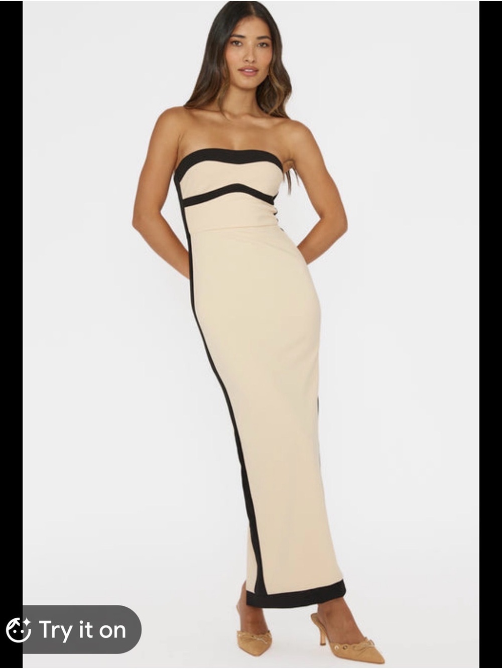 Strapless Cream Maxi Dress with Black Contrast